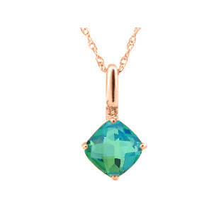 Rose Gold and Caribbean Quartz Gemstone Cushion-Cut Diamond Pendant