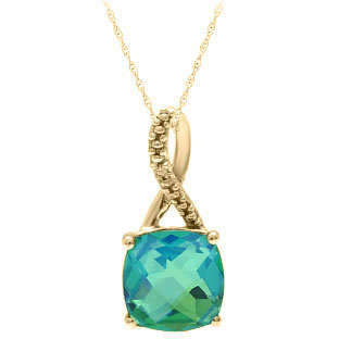 Yellow Gold Cushion-Cut Caribbean Quartz Diamond Pendant Jewelry