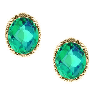 Simple Oval Cut Caribbean Quartz Diamond Yellow Gold Stud Earrings For Women