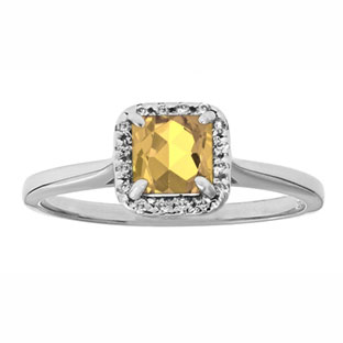 Citrine Gemstone Diamond Halo Ring In White Gold
