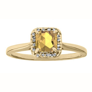 Citrine Gemstone Diamond Halo Ring In Yellow Gold