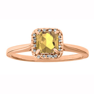 Citrine Gemstone Diamond Halo Ring In Rose Gold