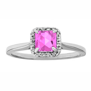 Pink Sapphire Gemstone Diamond Halo Ring In White Gold
