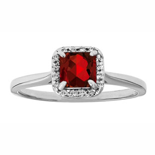 Garnet Gemstone Diamond Halo Ring In White Gold
