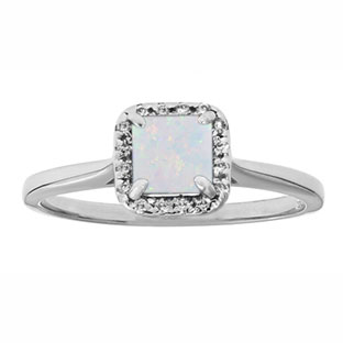 Opal Gemstone Diamond Halo Ring In White Gold