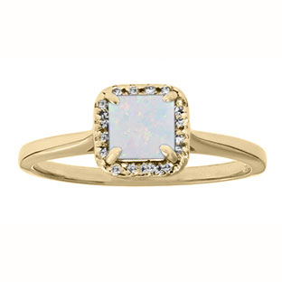 Opal Gemstone Diamond Halo Ring In Yellow Gold