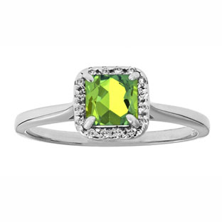 Peridot Gemstone Diamond Halo Ring In White Gold