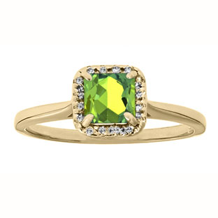 Peridot Gemstone Diamond Halo Ring In Yellow Gold