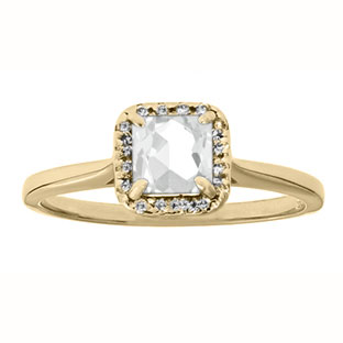 White Topaz Gemstone Diamond Halo Ring In Yellow Gold