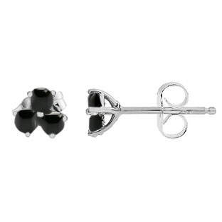 Black Onyx Gemstone 3-Stone Stud Earrings In White Gold