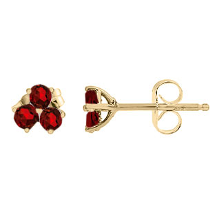 Garnet Gemstone 3-Stone Stud Earrings In Yellow Gold