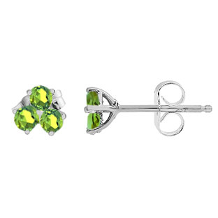 Peridot Gemstone 3-Stone Stud Earrings In White Gold