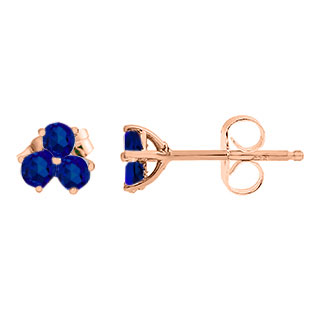 Blue Sapphire Gemstone 3-Stone Stud Earrings In Rose Gold