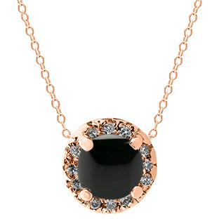 Black Onyx Gemstone Diamond Halo Pendant In Rose Gold