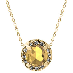 Citrine Gemstone Diamond Halo Pendant In Yellow Gold
