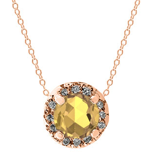 Citrine Gemstone Diamond Halo Pendant In Rose Gold