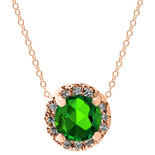 Emerald Gemstone Diamond Halo Pendant In Rose Gold