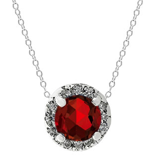 Garnet Gemstone Diamond Halo Pendant In White Gold