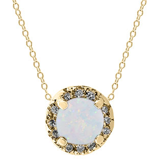 Opal Gemstone Diamond Halo Pendant In Yellow Gold