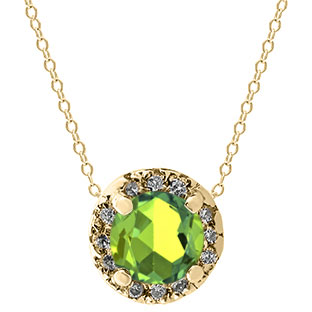 Peridot Gemstone Diamond Halo Pendant In Yellow Gold