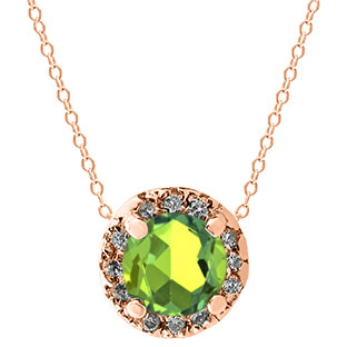 Peridot Gemstone Diamond Halo Pendant In Rose Gold