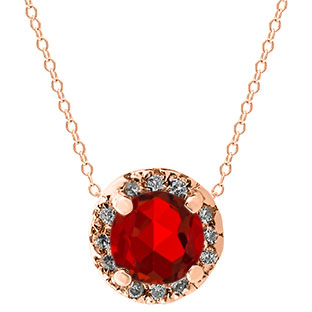 Ruby Gemstone Diamond Halo Pendant In Rose Gold