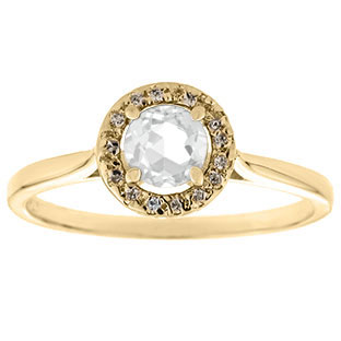 Halo Jewelry - White Topaz Birthstone Diamond Halo Ring In Yellow Gold