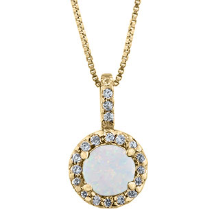 Halo Jewelry - Opal Birthstone Diamond Halo Pendant In Yellow Gold
