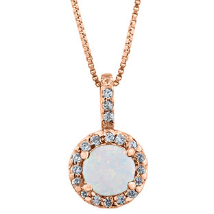 Halo Jewelry - Opal Birthstone Diamond Halo Pendant In Rose Gold