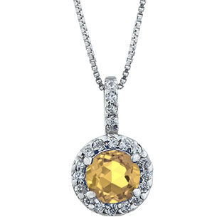 Halo Jewelry - Citrine Birthstone Diamond Halo Pendant In White Gold