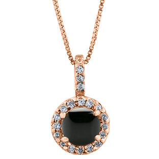 Halo Jewelry - Black Onyx Birthstone Diamond Halo Pendant In Rose Gold