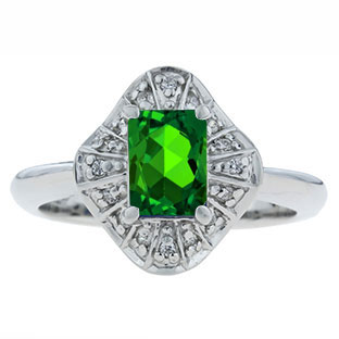 Emerald Gemstone Diamond Ballerina Ring In White Gold
