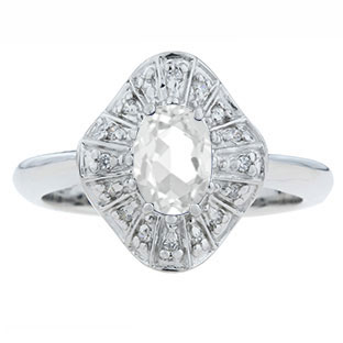 Diamond White Topaz Birthstone Ballerina Ring In White Gold