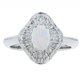 Diamond Opal Birthstone Ballerina Ring In White Gold
