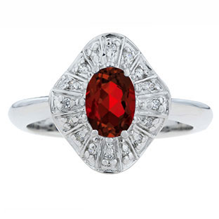 Diamond Garnet Birthstone Ballerina Ring In White Gold