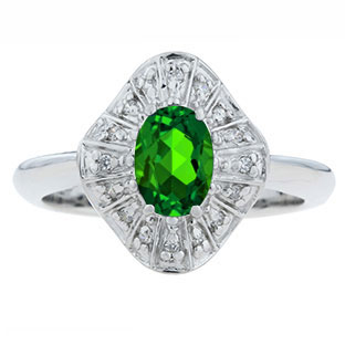 Diamond Emerald Birthstone Ballerina Ring In White Gold
