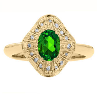 Diamond Emerald Birthstone Ballerina Ring In Yellow Gold