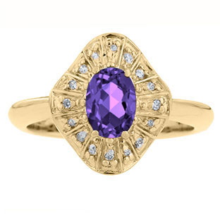 Diamond Amethyst Birthstone Ballerina Ring In Yellow Gold