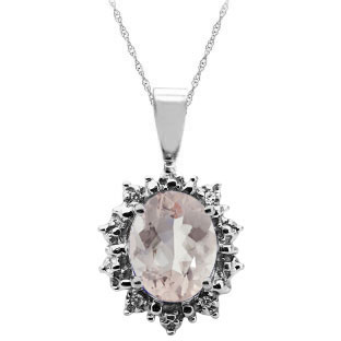 Diamond Oval Morganite Gemstone White Gold Starburst Pendant