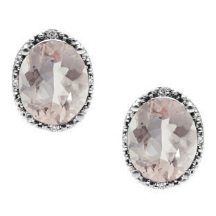 Simple Oval Cut Morganite Diamond White Gold Stud Earrings For Women