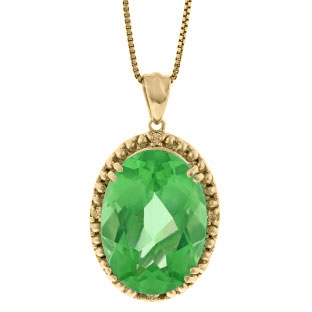 Large Oval Seafoam Gemstone Diamond Pendant In Yellow Gold