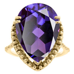 Big Pear Cut Alexandrite Gemstone Diamond Ring In Yellow Gold