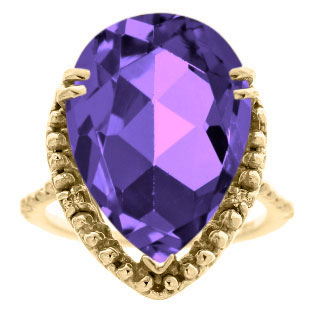 Big Pear Cut Amethyst Gemstone Diamond Ring In Yellow Gold