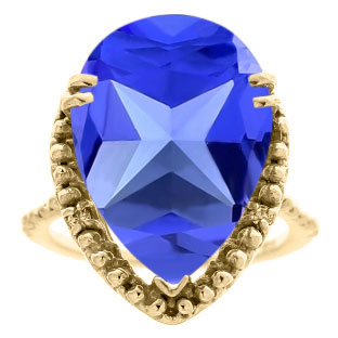Big Pear Cut Tanzanite Gemstone Diamond Ring In Yellow Gold