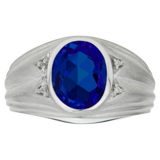 Oval Cut Sapphire Birthstone Diamond Men's Ring In White Gold