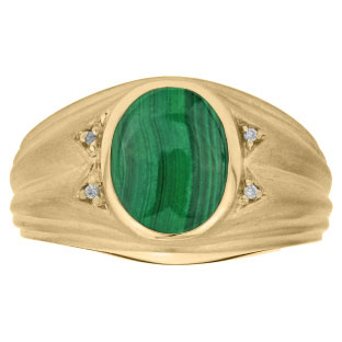 Oval Cut Malachite Birthstone Diamond Men's Ring In Yellow Gold