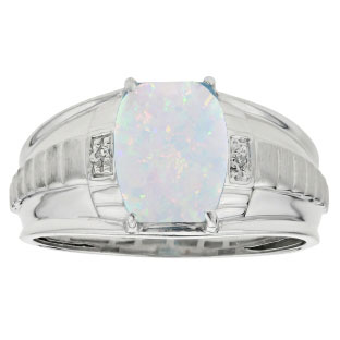 Cushion Cut Opal Gemstone Diamond Men's Ring In White Gold