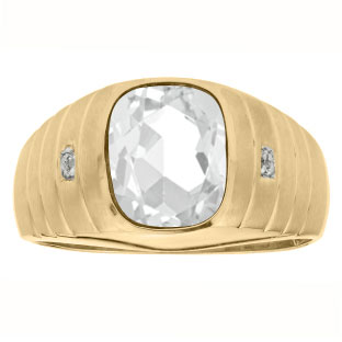 Diamond Cushion Cut White Topaz Gemstone Men's Ring In Yellow Gold