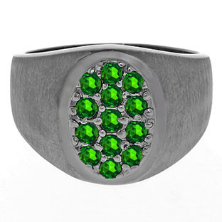 Men's Emerald Gemstone Ring In Black Rhodium Plated White Gold