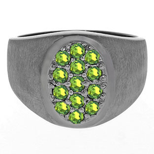 Men's Peridot Gemstone Ring In Black Rhodium Plated White Gold